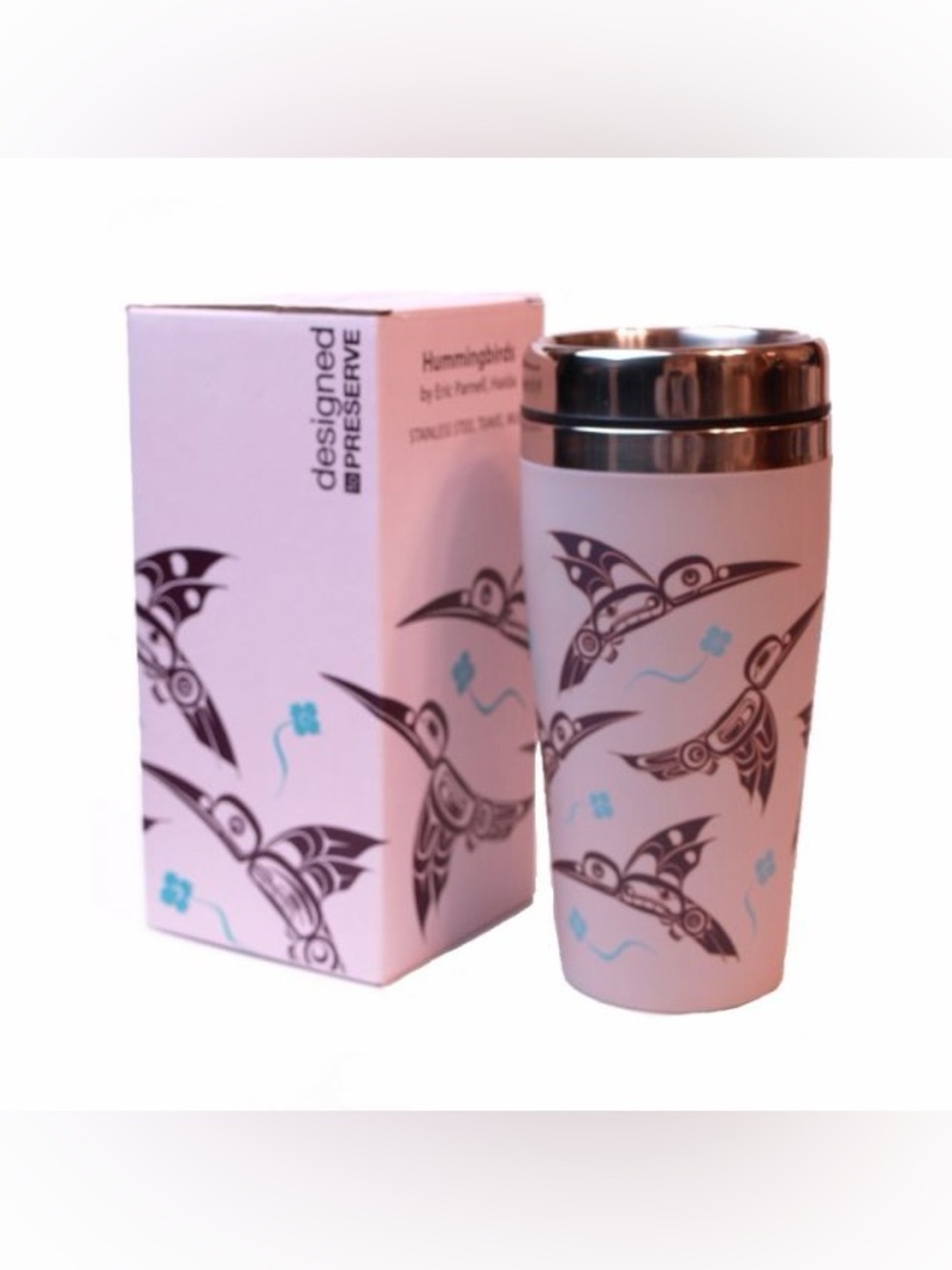 NWT Native Preserve Hummingbirds 16oz. Travel Mug by Eric Parnell, Haida